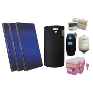 Pachet sistem solar presurizat, 3 x panou Sunsystem P SL FP 2.0, Boiler 2 serpentine 200 litri, controller, vas expansiune, grup pompare, aerisitor 1/2, antigel