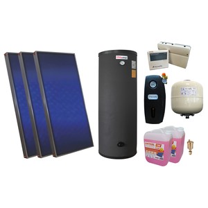 Pachet sistem solar presurizat, 3 x panou Sunsystem P SL FP 2.0, Boiler 2 serpentine 300 litri, controller, vas expansiune, grup pompare, aerisitor 1/2, antigel