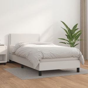 Pat box spring saltea, alb, 90x200 cm, piele ecologica
