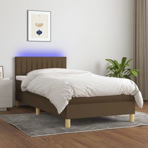 Pat arcuri, saltea si LED, maro inchis, 90x200 cm, textil