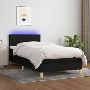 Pat arcuri, saltea si LED, negru, 90x200 cm, textil