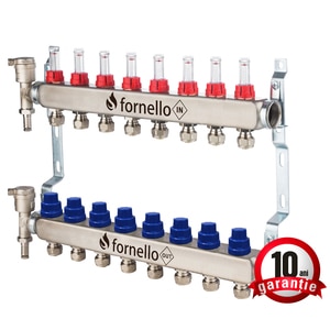 Distribuitor-Colector Fornello, echipat cu debitmetre, robineti si aerisitoare, inox, filet interior, 8 cai, 1"