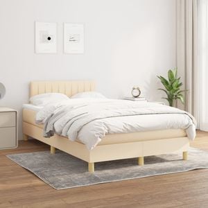 Pat box spring cu saltea, 120 x 200 cm, textil, crem