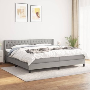 Pat box spring cu saltea, 200 x 200 cm, textil, gri deschis