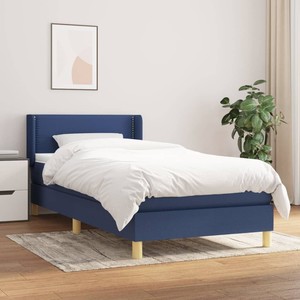 Pat box spring cu saltea, 100 x 200 cm, textil, albastru
