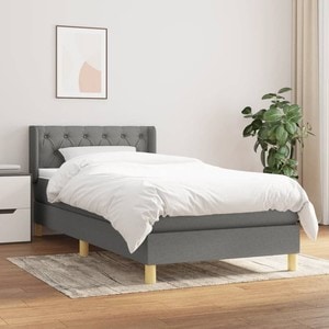 Pat box spring cu saltea, 80 x 200 cm, textil, gri inchis