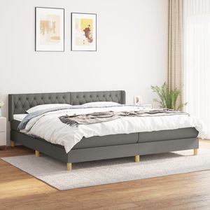 Pat box spring cu saltea, 200 x 200 cm, textil, gri inchis