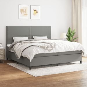 Pat box spring cu saltea, 200 x 200 cm, textil, gri inchis
