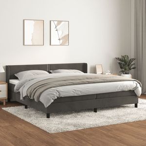 Pat box spring cu saltea, 200 x 200 cm, catifea, gri inchis