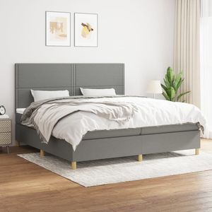 Pat box spring cu saltea, 200 x 200 cm, textil, gri inchis