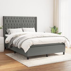 Pat box spring cu saltea, 140 x 190 cm, textil, gri inchis