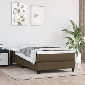 Pat box spring cu saltea, 100 x 200 cm, textil, maro inchis