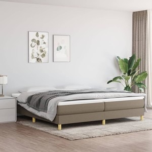 Pat box spring cu saltea, 200 x 200 cm, textil, gri taupe