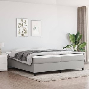 Pat box spring cu saltea, 200 x 200 cm, textil, gri deschis