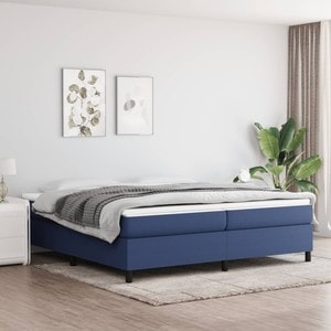 Pat box spring cu saltea, 200 x 200 cm, textil, albastru