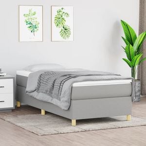 Pat box spring cu saltea, 90 x 200 cm, textil, gri deschis