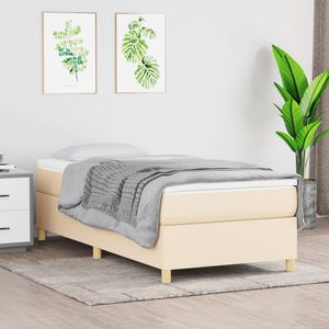 Pat box spring cu saltea, 100 x 200 cm, textil, crem