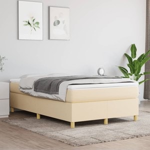 Pat box spring cu saltea, 120 x 200 cm, textil, crem