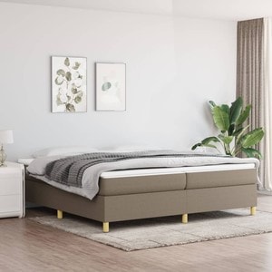 Pat box spring cu saltea, 200 x 200 cm, textil, gri taupe