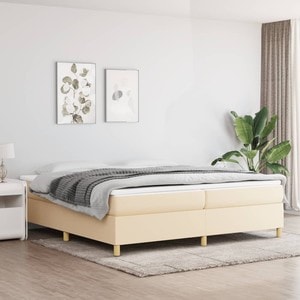 Pat box spring cu saltea, 200 x 200 cm, textil, crem