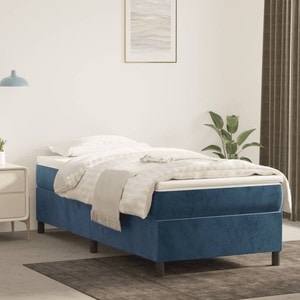 Pat box spring cu saltea, 100 x 200 cm, catifea, albastru inchis