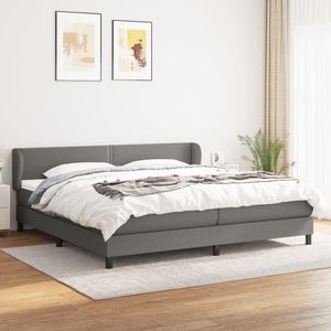 Pat box spring cu saltea, 200 x 200 cm, textil, gri inchis