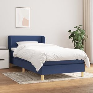 Pat box spring cu saltea, 100 x 200 cm, textil, albastru