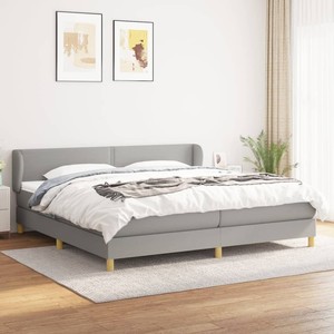 Pat box spring cu saltea, 200 x 200 cm, textil, gri deschis