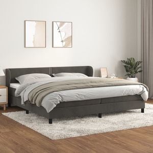 Pat box spring cu saltea, 200 x 200 cm, catifea, gri inchis
