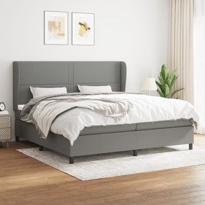 Pat box spring cu saltea, 200 x 200 cm, textil, gri inchis