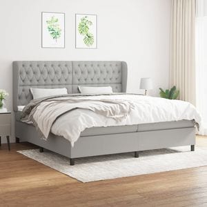 Pat box spring cu saltea, 200 x 200 cm, textil, gri deschis