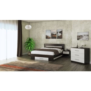 Mobila dormitor Beta, pat 140 x 200 cm, comoda, 2 noptiere, wenge-alb