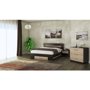 Mobila dormitor Beta, pat 140 x 200 cm, comoda, 2 noptiere, wenge-sonoma