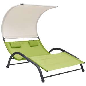Sezlong de plaja dublu cu baldachin, verde, textilena