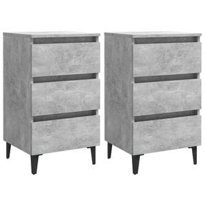 Noptiere cu picioare metalice, 2 buc. gri beton, 40x35x69 cm