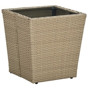 Masa de ceai, bej, 41,5x41,5x44 cm poliratan/ sticla securizata