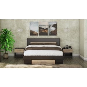 Mobila dormitor Beta, pat 140 x 200 cm, 2 noptiere, wenge-sonoma