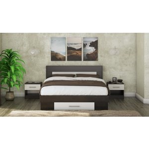 Mobila dormitor Beta, pat 140 x 200 cm, 2 noptiere, wenge-alb