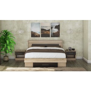 Mobila dormitor Beta, pat 140 x 200 cm, 2 noptiere, sonoma-wenge