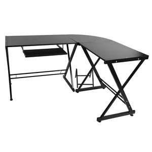Birou de colt in forma de L, cu suport culisant pentru tastatura, negru