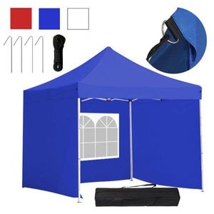 Pavilion pliant cu cadru metalic, 3 pereti laterali si geanta de transport, 2,9 x 2,9 m, alb