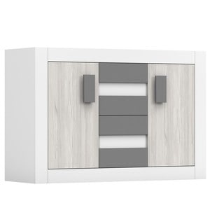 Comoda dormitor Valentin, PAL, 145 x 50 x 97 cm, alb-gri