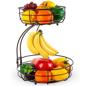 Cos metalic, detasabil, Quasar & Co., organizator fructe, legume, 2 niveluri,  d 27,5/22 cm, h 38 cm, negru