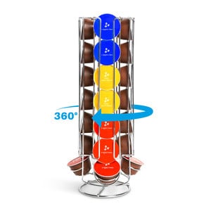 Suport Metalic Cromat Pentru Capsule De Cafea Dolce Gusto, Capacitate 28 Capsule, Rotativ 360 Grade