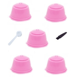 Set 5 Capsule Cafea, Reutilizabila, Reincarcabila, Compatibil Dolce Gusto, Rose, Cu Periuta Si Lingurita