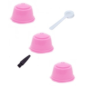 Set 3 Capsule Cafea, Reutilizabila, Reincarcabila, Compatibil Dolce Gusto, Rose, Cu Periuta Si Lingurita