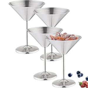 Set 4 pahare martini, Quasar & Co., otel inoxidabil, h 16 cm, 250 ml, argintiu