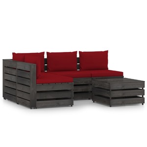 Set mobilier de gradina cu perne, 5 piese, gri, lemn tratat