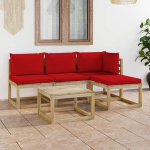 Set mobilier de gradina, 5 piese, cu perne rosii
