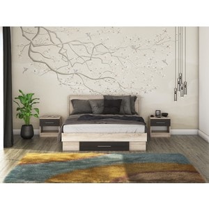 Mobila dormitor Beta, pat 160 x 200 cm, saltea, 2 noptiere, sonoma-wenge